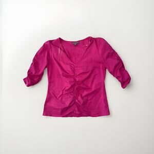 Bold Elements Women’s Pink Ruched V-Neck Top Size M 3/4 Sleeve Stretch Blouse